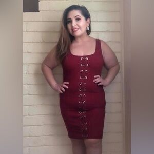 Elegant Red Lace-Up Dress